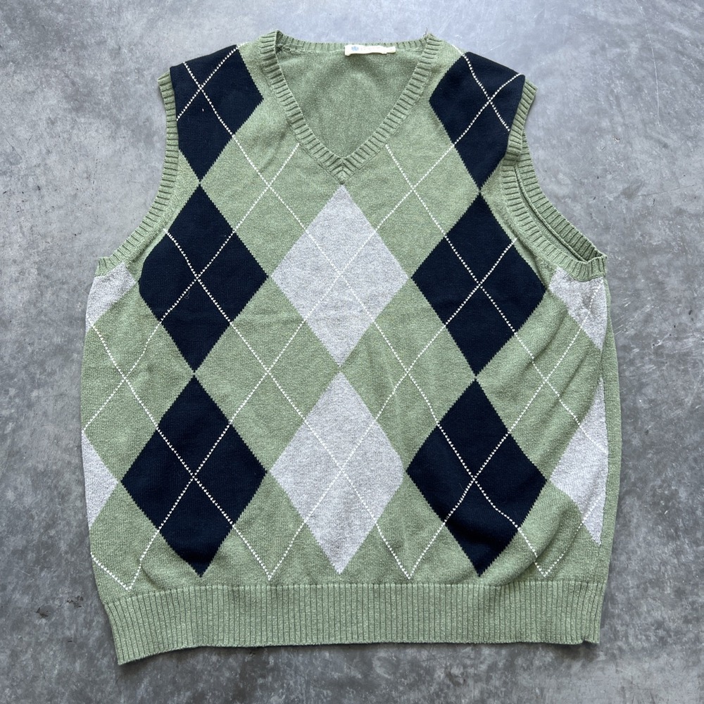 Jcrew Sweater Vest Mens Large Argyle Cotton Wool Grandpa Academia Green L